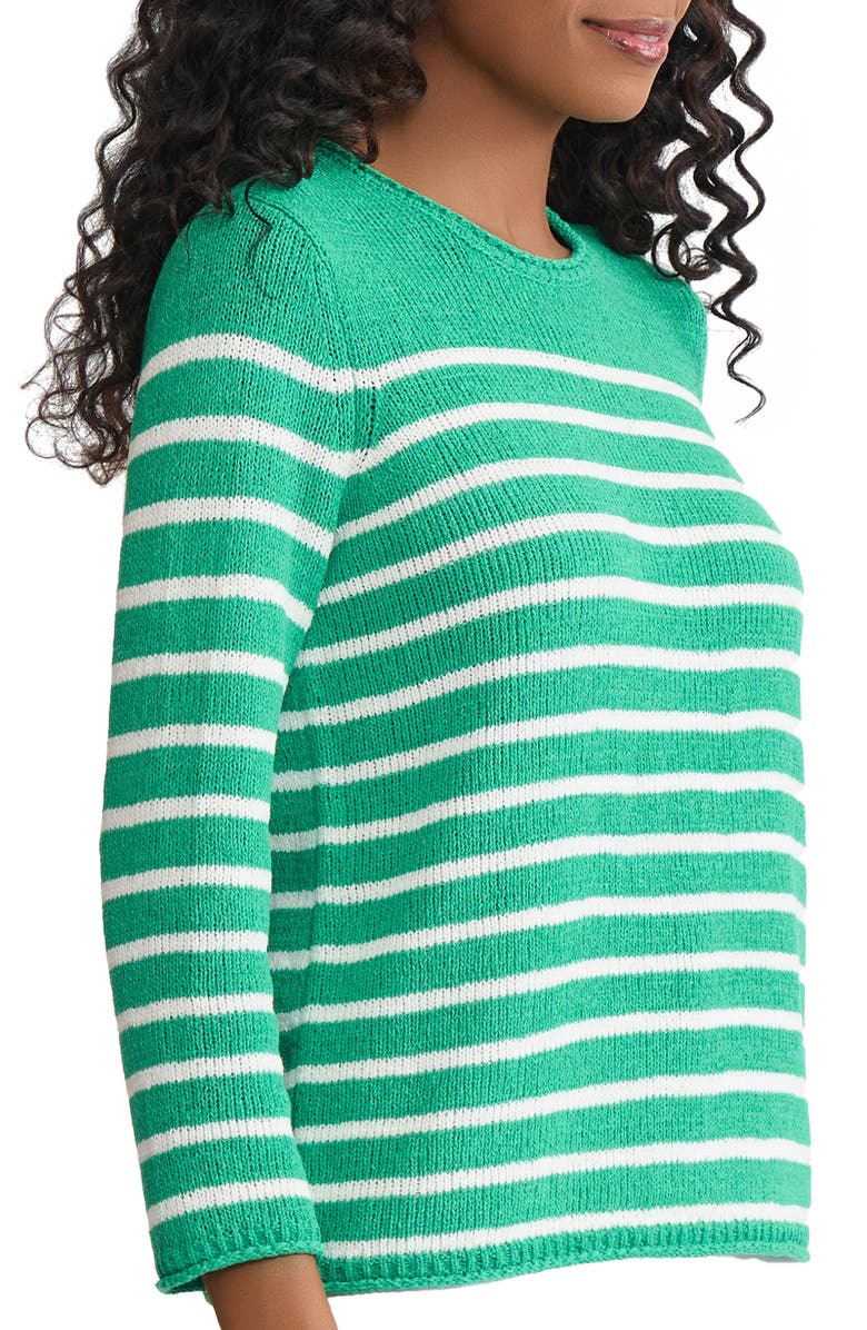 Jones New York Stripe Crewneck Sweater, Alternate, color, Kelly / White Sand