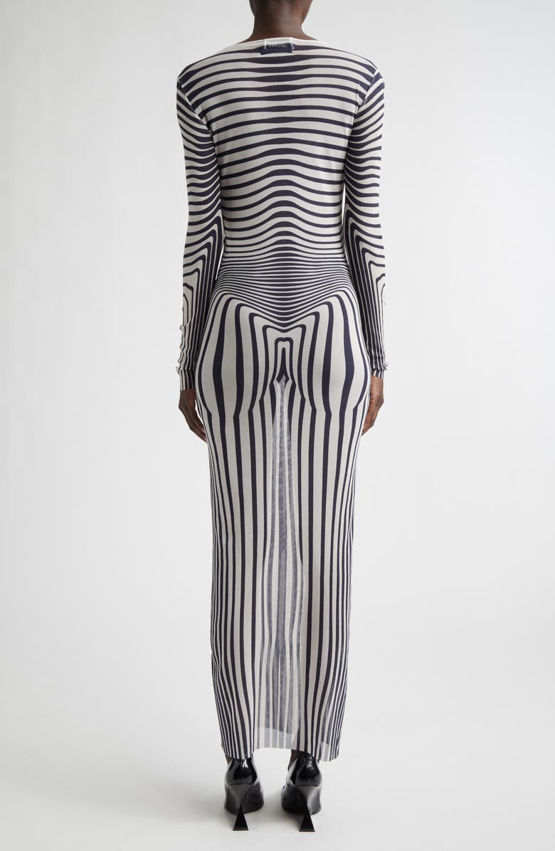 Jean Paul Gaultier Re-Edition Body Morphing Trompe l'Oeil Long Sleeve Mesh Dress, Alternate, color, Ecru/ Navy