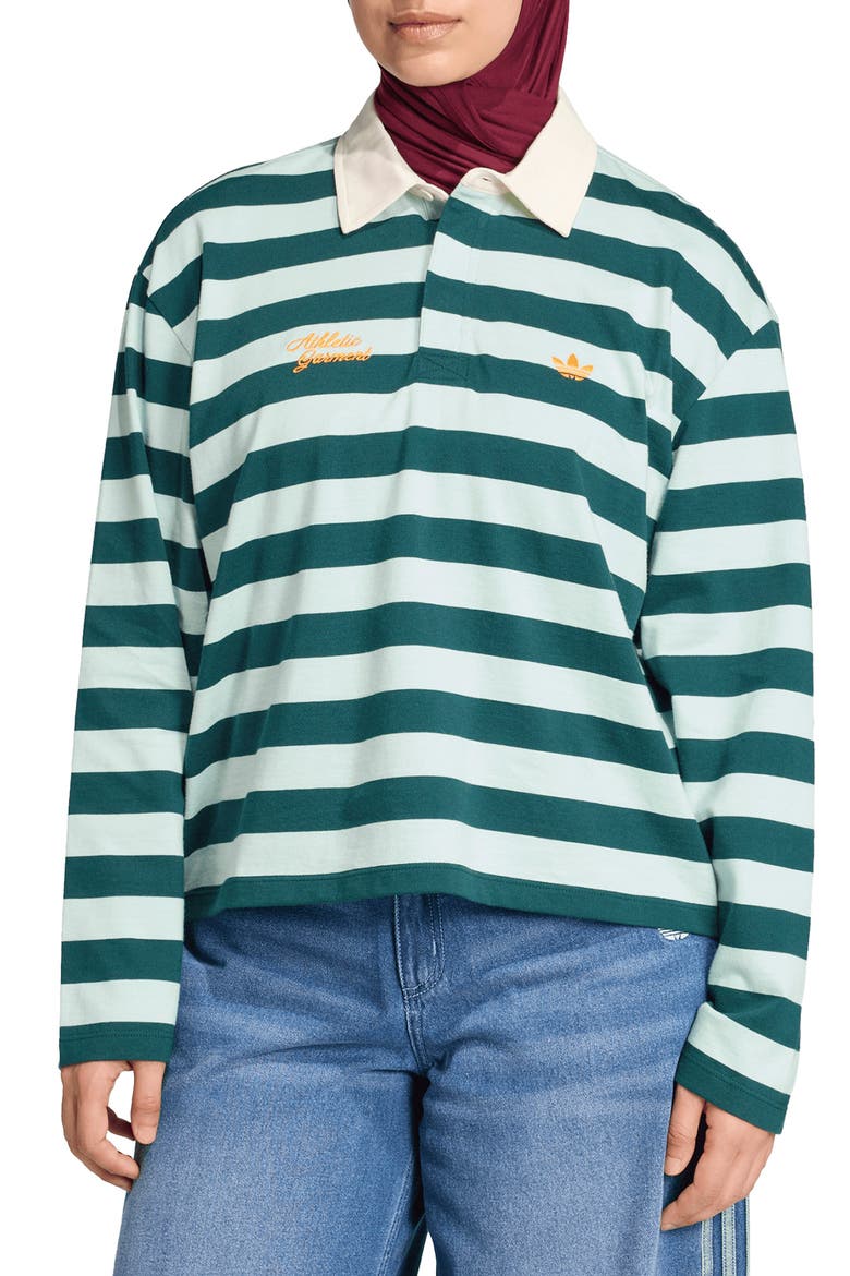Athletic Department Stripe Oversize Rugby Shirt, Main, color, AURORA IVY/ GREEN TINT