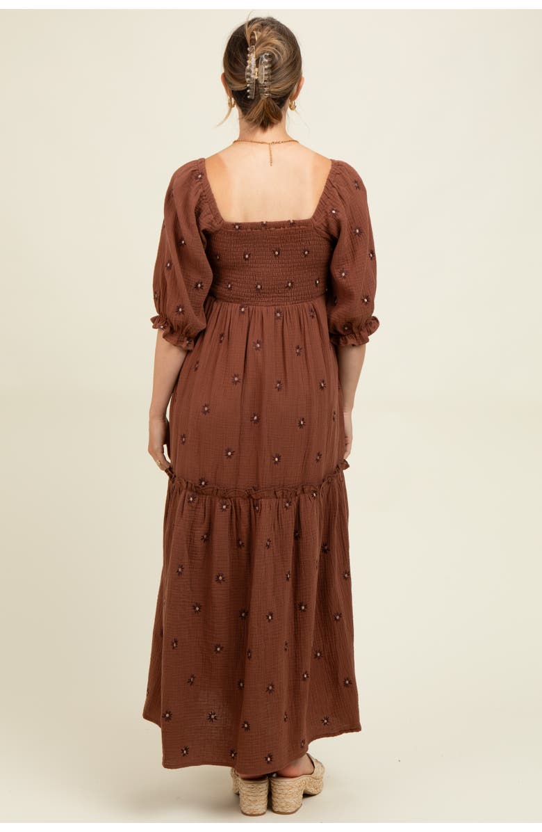 PinkBlush Floral Smocked Puff Sleeve Maxi Dress, Alternate, color, Brown
