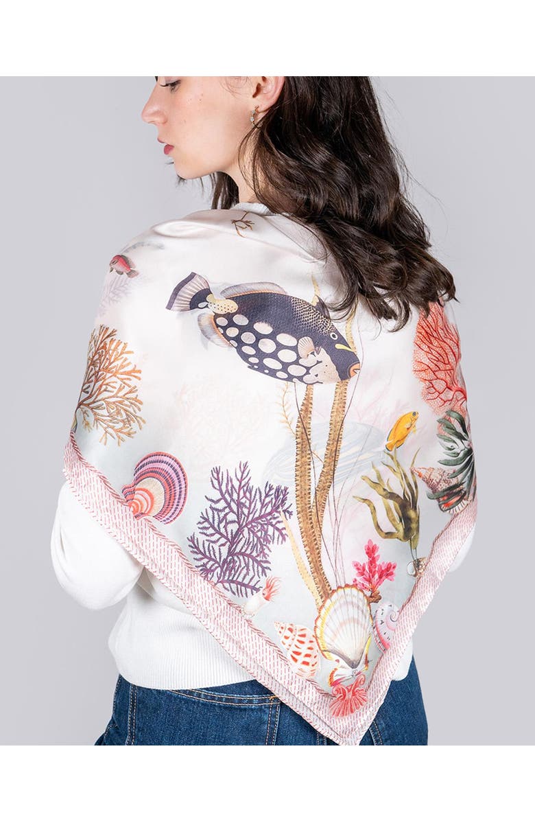 Fable England Tropical Escape Square Scarf, Alternate, color, Green & Cream