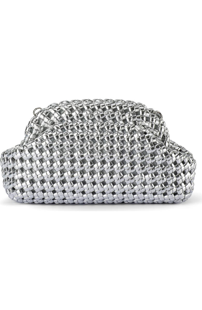 Olga Berg Everly Handwoven Faux Leather Frame Clutch, Main, color, Silver