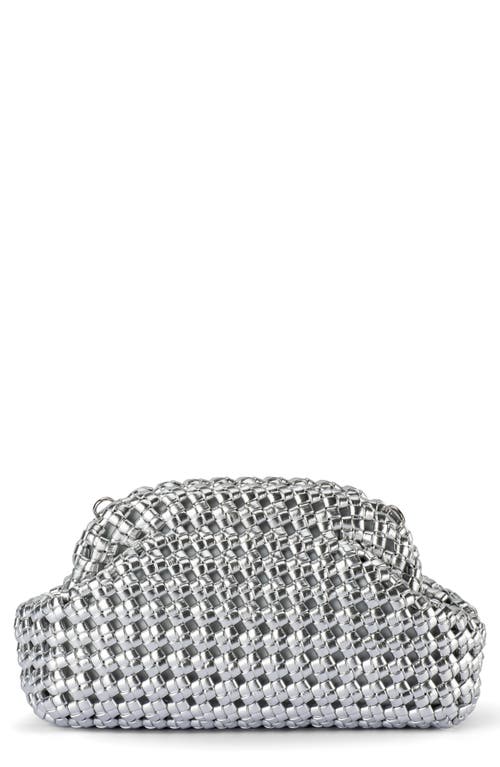 Olga Berg Everly Handwoven Faux Leather Frame Clutch In Silver