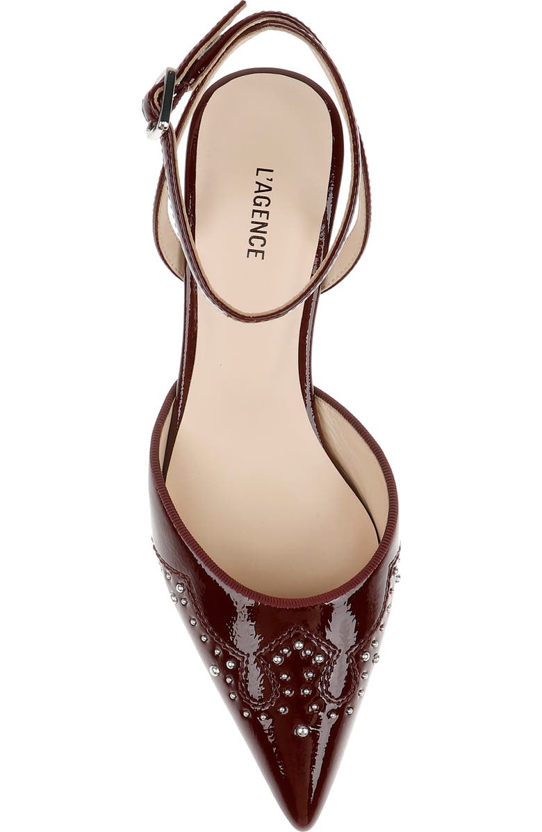 L'AGENCE Liana Ankle Strap Pointed Toe Pump, Alternate, color, Wine Patent