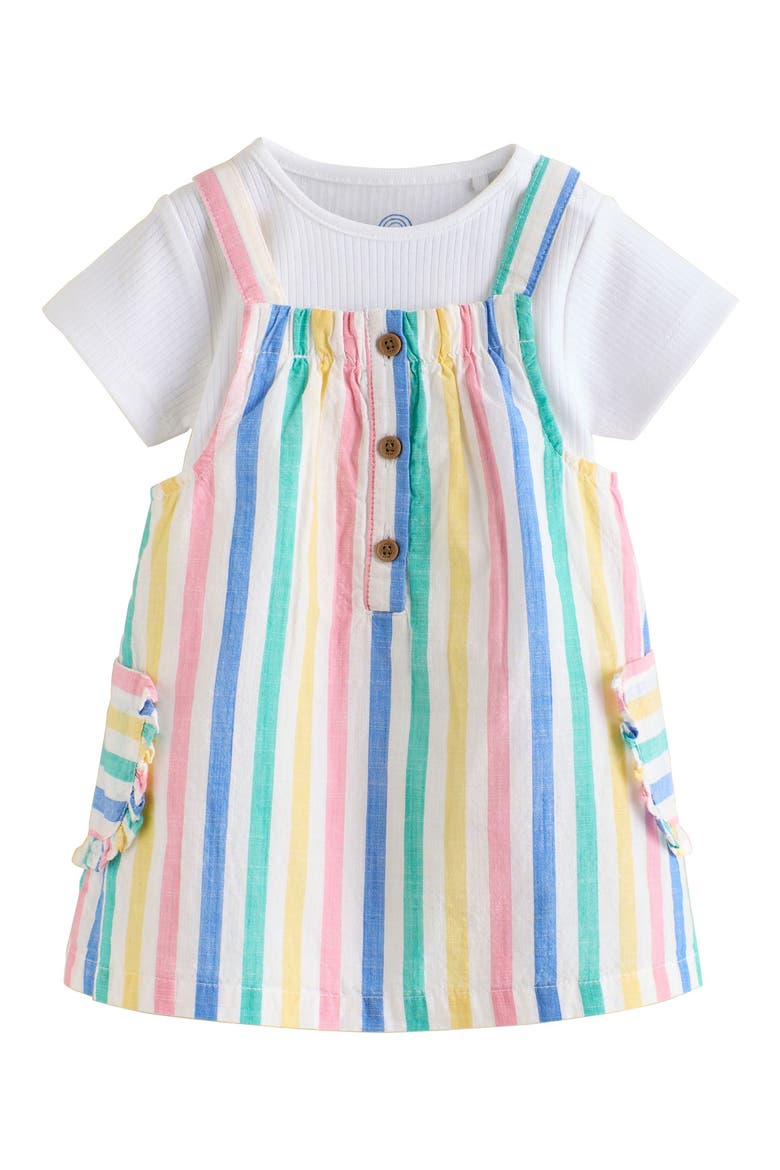 Kids' Bodysuit & Rainbow Stripe Cotton Pinafore Dress Set, Main, color, RAINBOW STRIPE MULTI