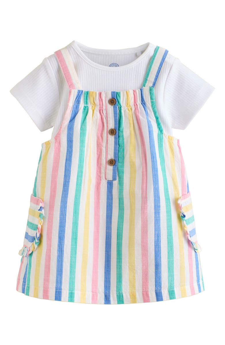 NEXT Kids' Bodysuit & Rainbow Stripe Cotton Pinafore Dress Set, Main, color, Rainbow Stripe Multi