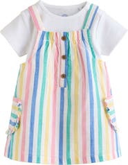 NEXT Kids' Bodysuit & Rainbow Stripe Cotton Pinafore Dress Set