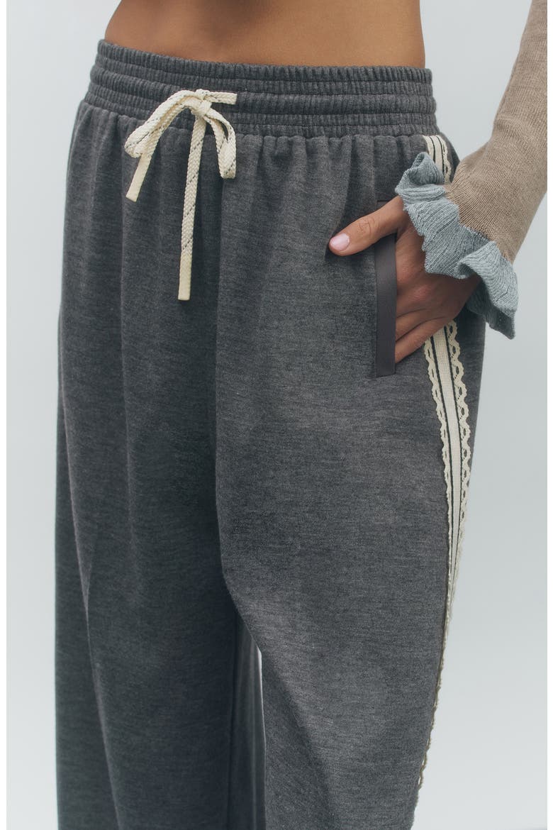 Jackson Wide Leg Pants with Lace Trim, Alternate, color, CHARCOAL IVORY