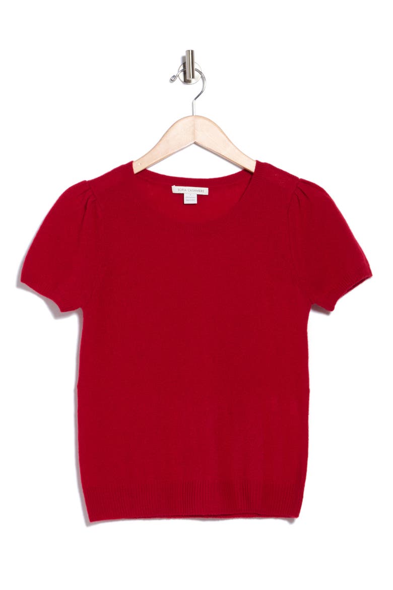 Puff Sleeve Cashmere Sweater, Alternate, color, DARK RED