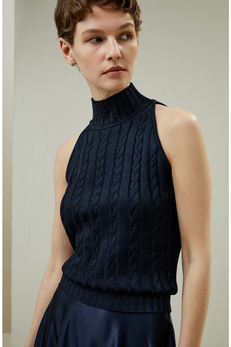 Women's Wild Silk Sleeveless Sweater, Alternate, color, Navy blue