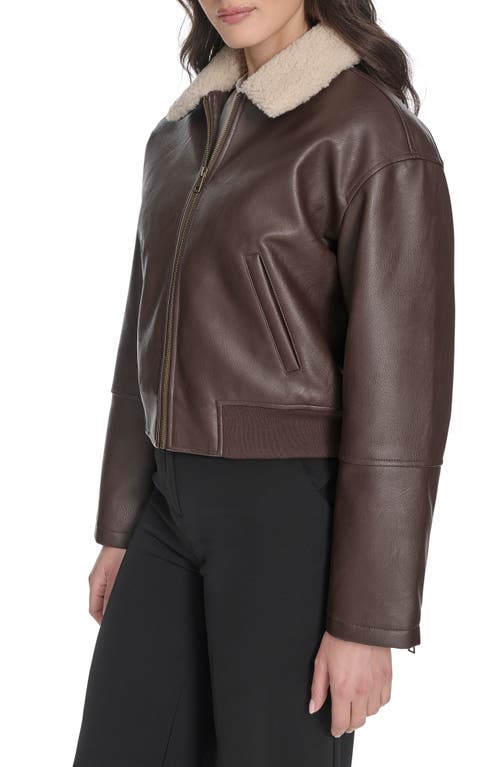 Levi's Faux Leather Aviator Jacket With High Pile Fleece Collar In Brown