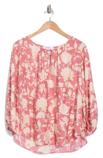 Renee C Floral Keyhole Long Sleeve Top In Pink
