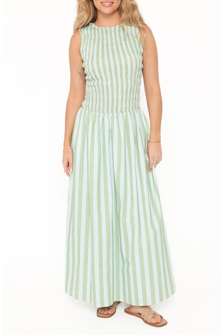 Maleny Sleeveless Maxi Sundress, Main, color, BLUE/ GREEN STRIPE