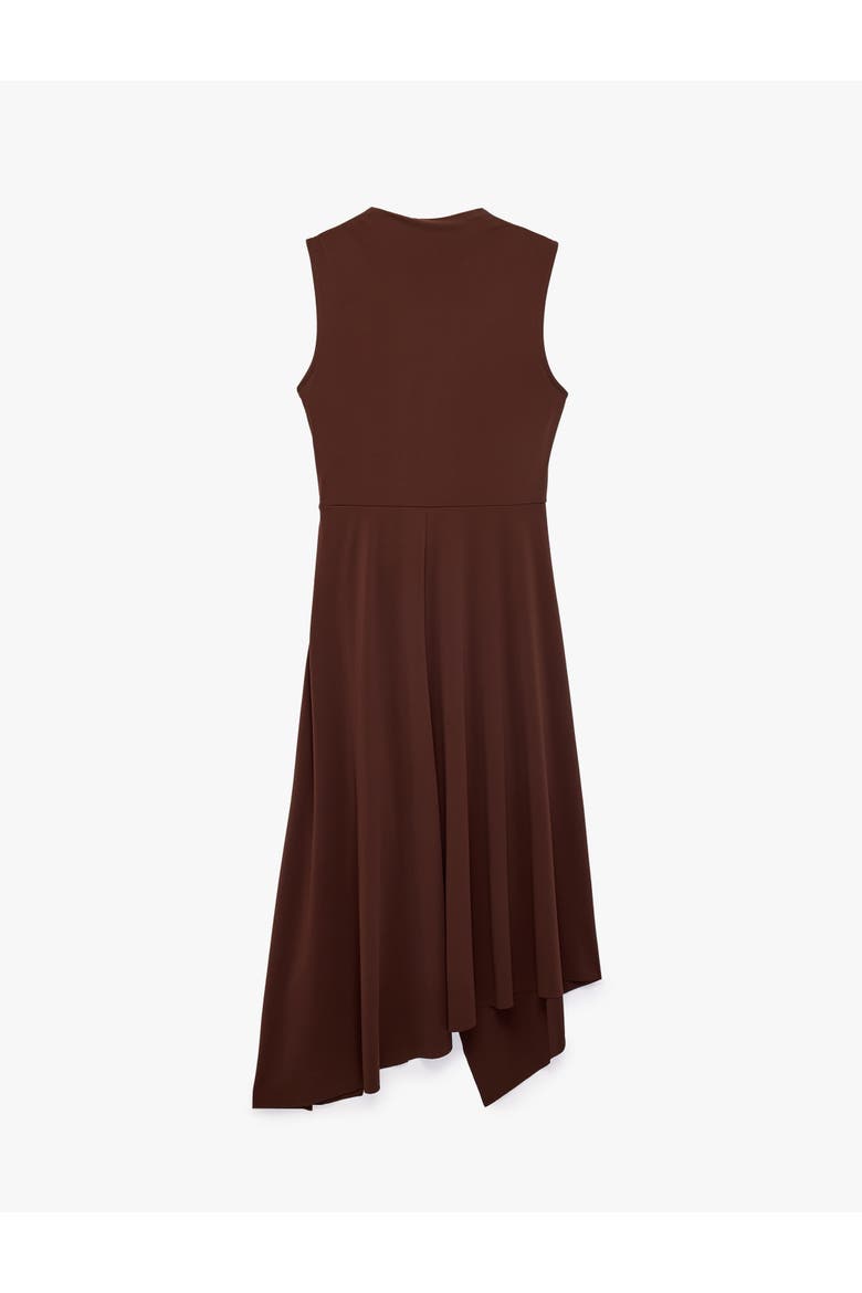 Sleeveless High Neck Draped Midi Dress with Accessory Detail, Alternate, color, BROWN