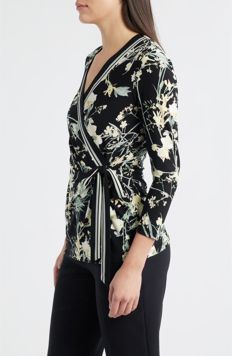Anne Klein Floral Wrap Top, Alternate, color, Anne Black Multi
