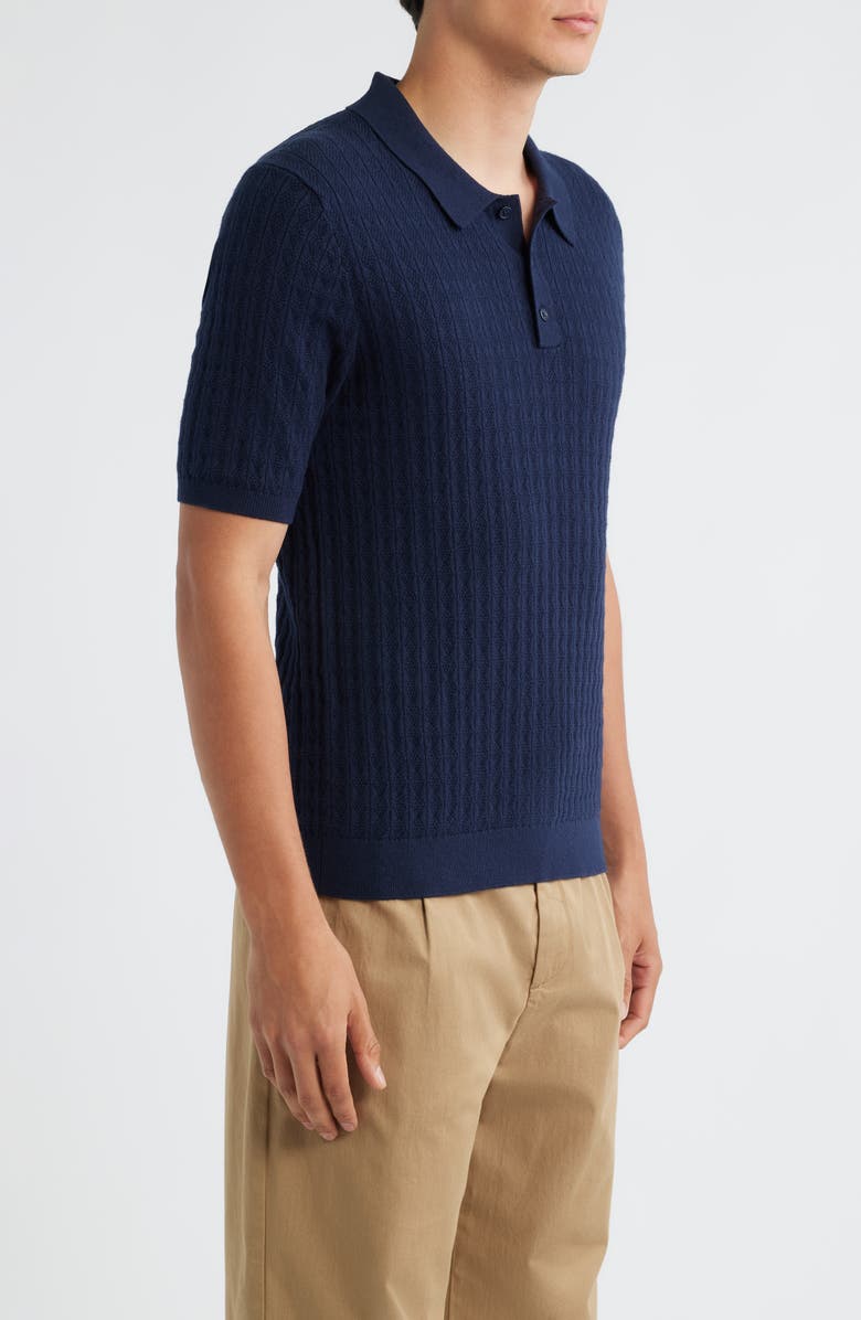 Wax London Naples Diamond Stitch Cotton & Cashmere Polo Sweater, Alternate, color, Navy