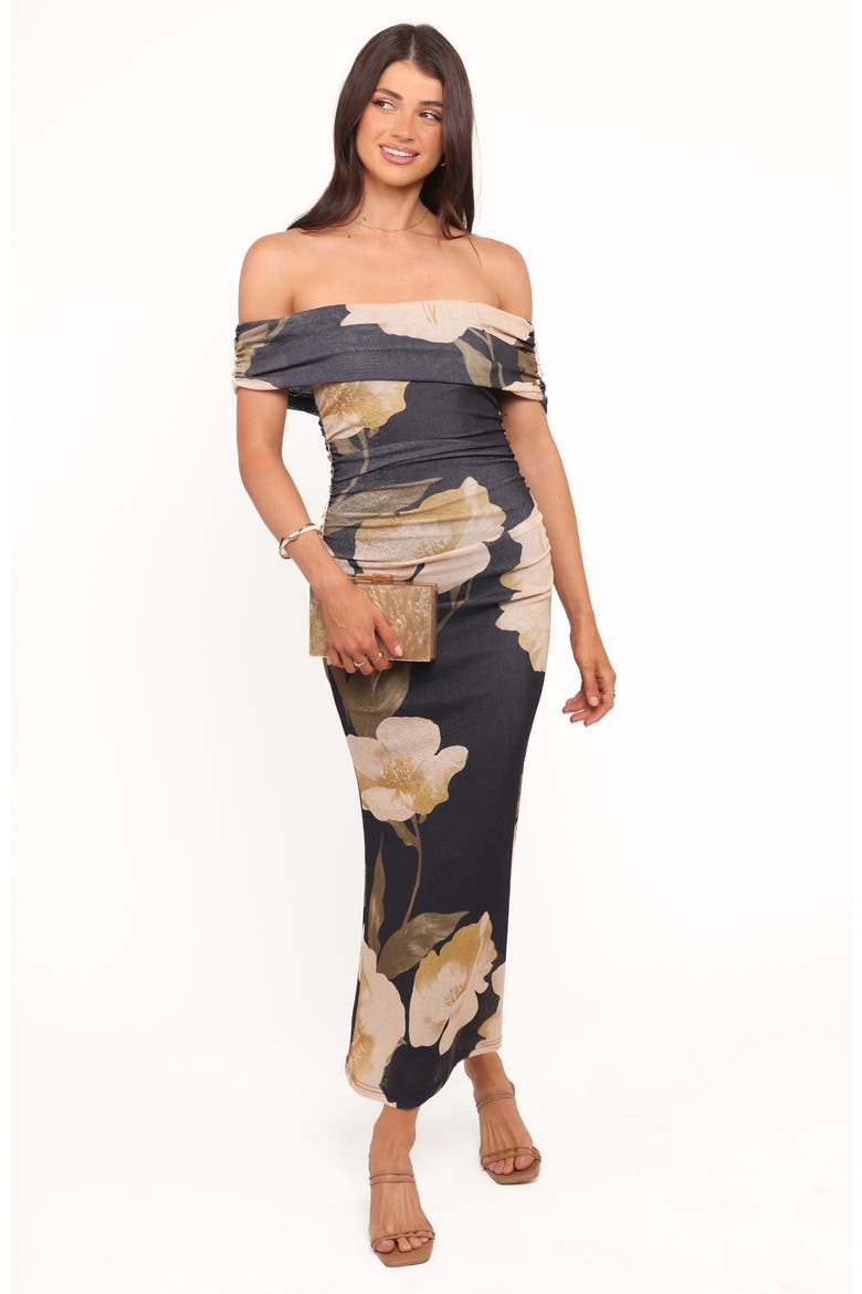 Koda Floral Off the Shoulder Dress, Alternate, color, BLACK FLORAL