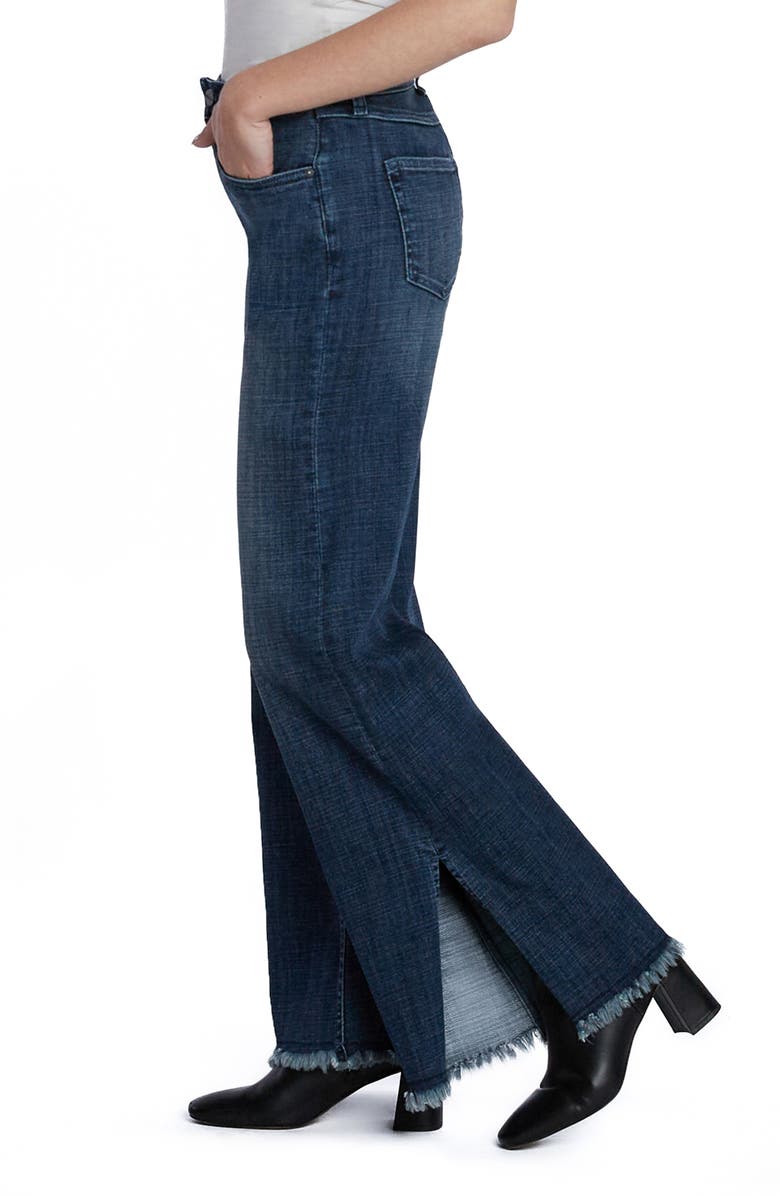 HINT OF BLU Frayed Split Hem Mid Rise Wide Leg Jeans, Alternate, color, Market Blue