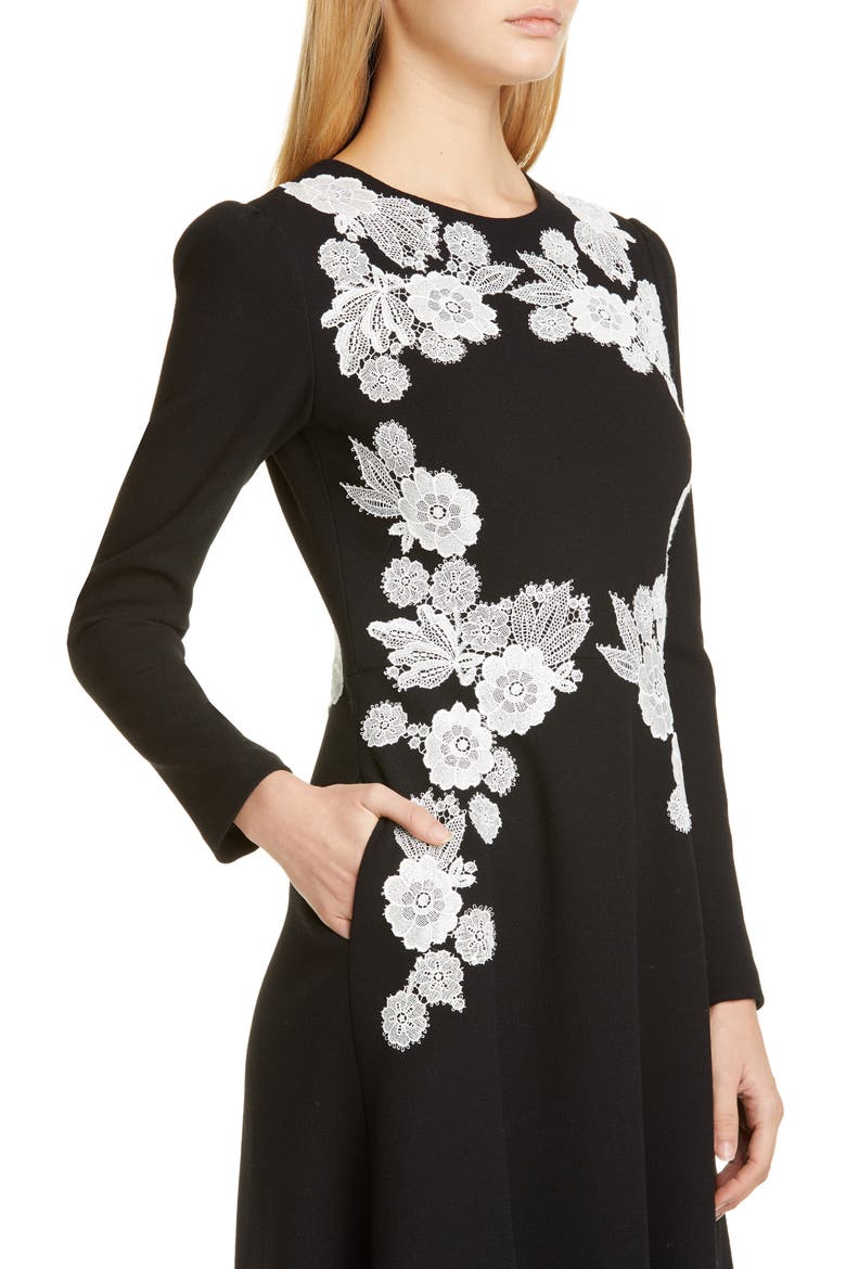 Lace Detail Long Sleeve Midi Dress, Alternate, color, BLACK/ IVORY
