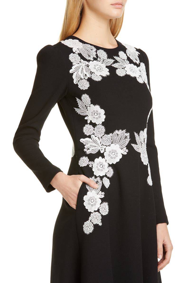 Lela Rose Lace Detail Long Sleeve Midi Dress, Alternate, color, 