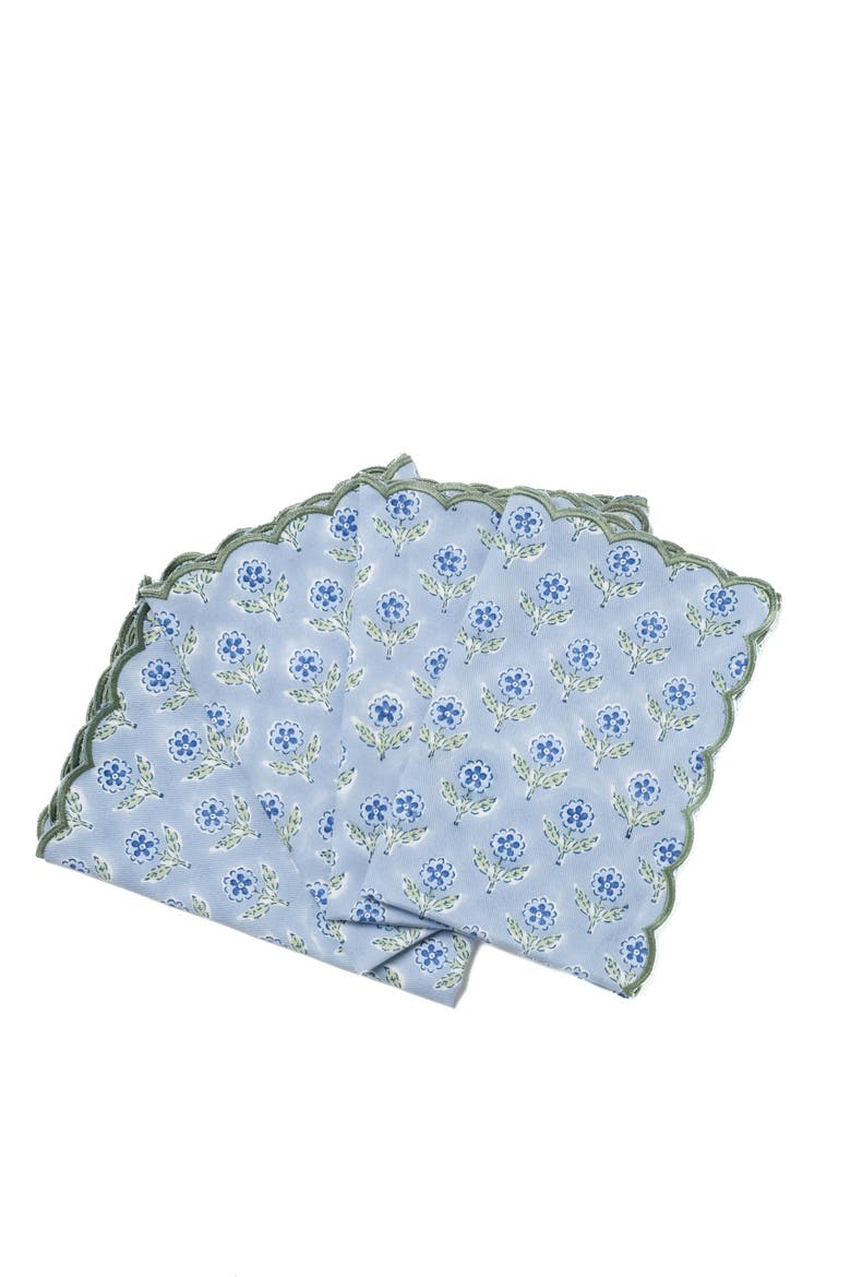 Mona Scallop Embroidered Blockprint Napkins - Set of 4, Alternate, color, Blue