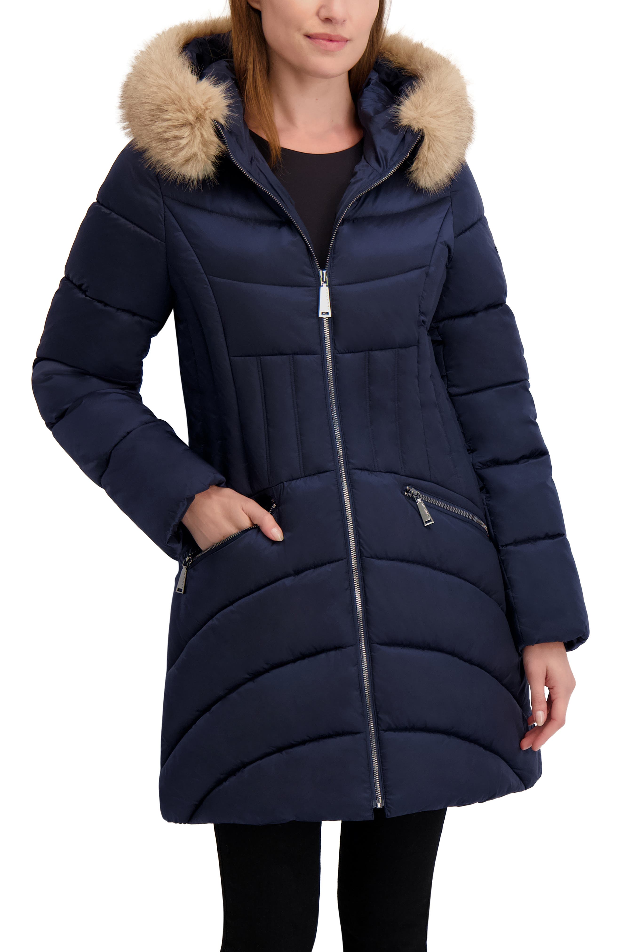 Laundry by Shelli Segal Puffer Jacket with Faux Fur Trim Hood
