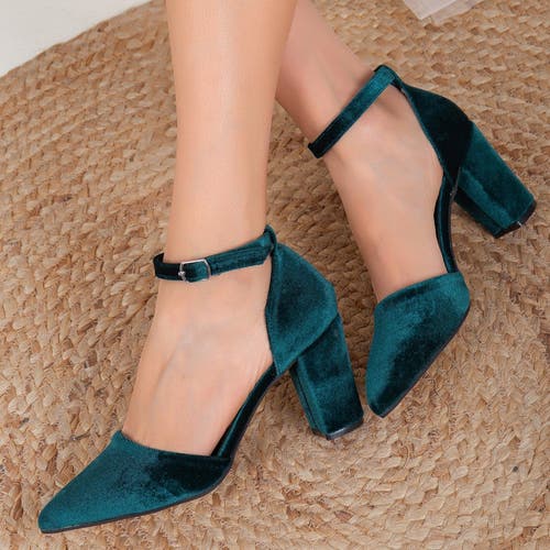 Forever & Always Shoes Gisele Closed Toe High Block Heels In Emerald Green