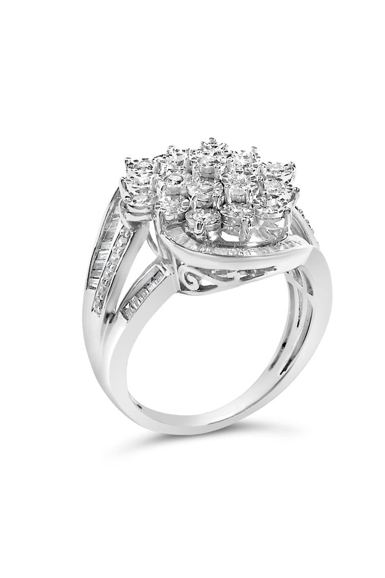 Sterling Silver 1.0 Cttw Diamond Swirl Cluster Cocktail Ring, Alternate, color, Silver