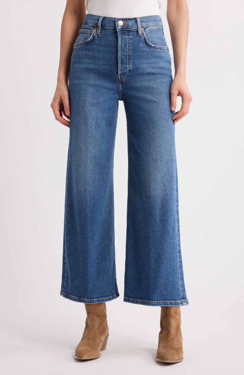 Re/Done High Waist Crop Wide Leg Jeans, Main, color, Mid 70S