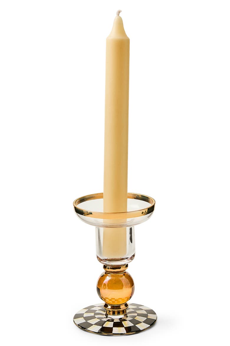 Courtly Check Small Glass Candleholder, Alternate, color, BLACK/ WHITE