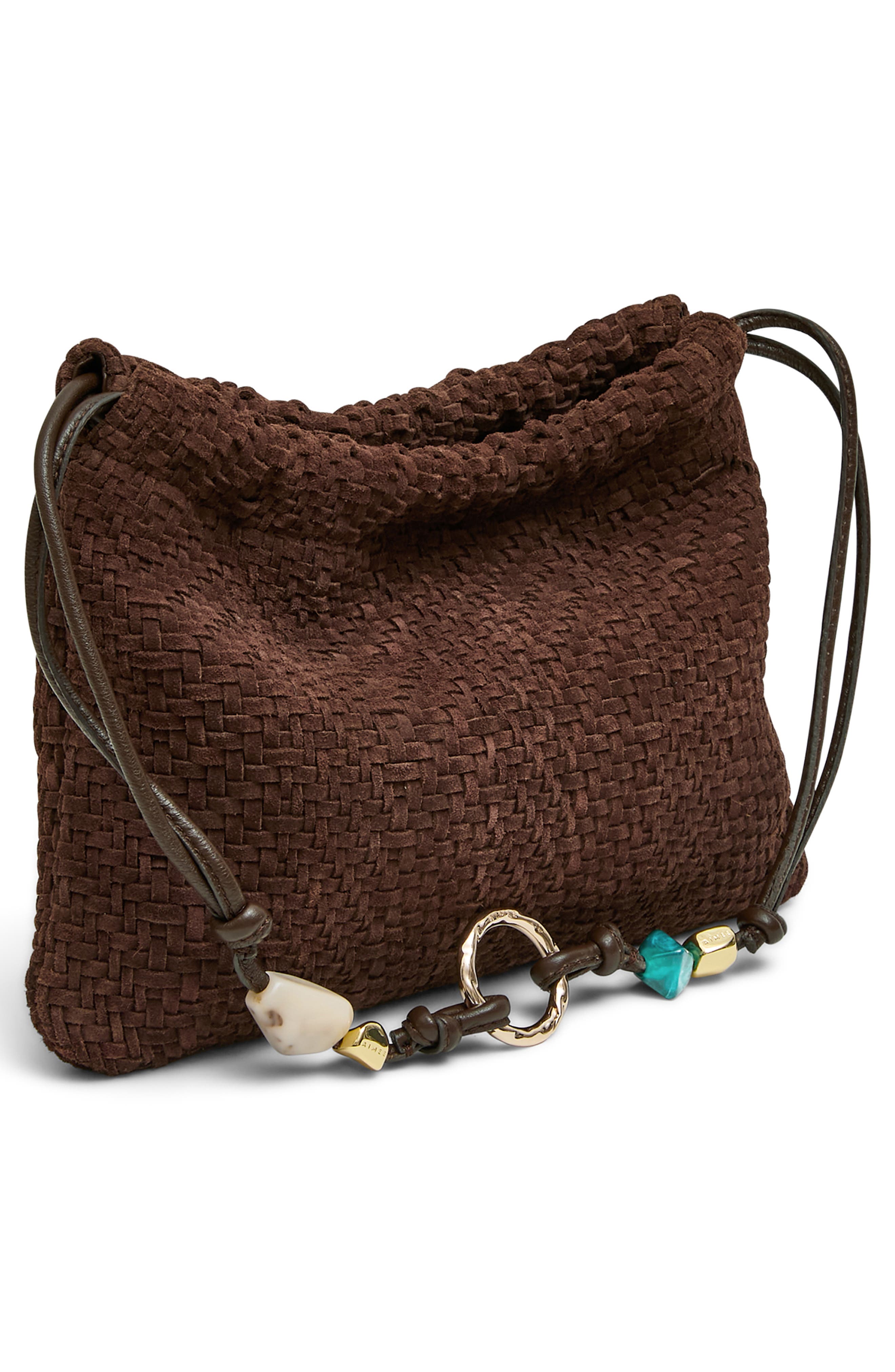 Tie Breaker Shoulder Bag, Alternate, color, FUDGE WOVEN SUEDE