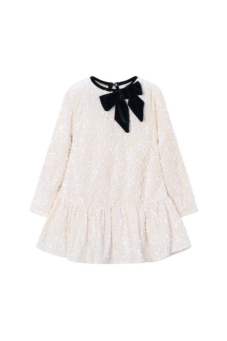 Sequin Velvet Bow Dress, Main, color, Ivory