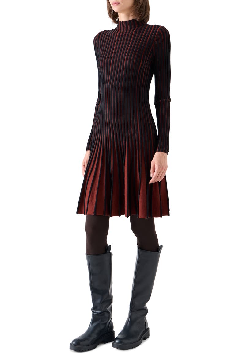 Ribbed Virgin Wool Dress, Alternate, color, BLACK-COPPER