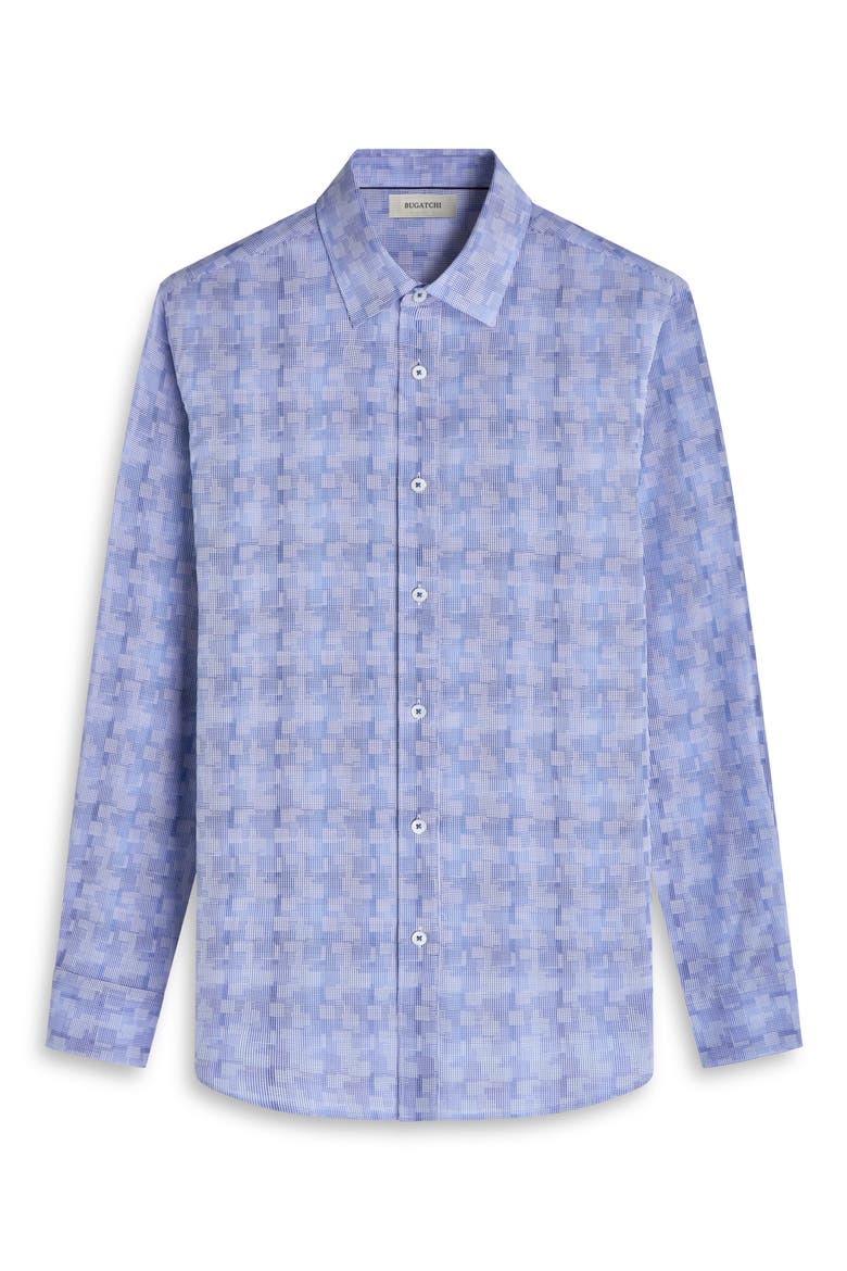 Julian Shaped Fit Geo Pattern Stretch Cotton Dobby Button-Up Shirt, Alternate, color, COBALT