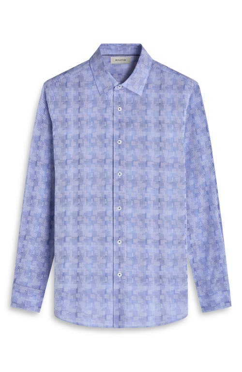 Bugatchi Julian Shaped Fit Geo Pattern Stretch Cotton Dobby Button-up Shirt In Blue