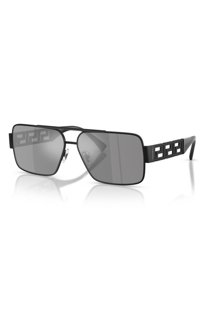 Versace 61mm Rectangular Sunglasses, Alternate, color, Matte Black / Mirror Silver