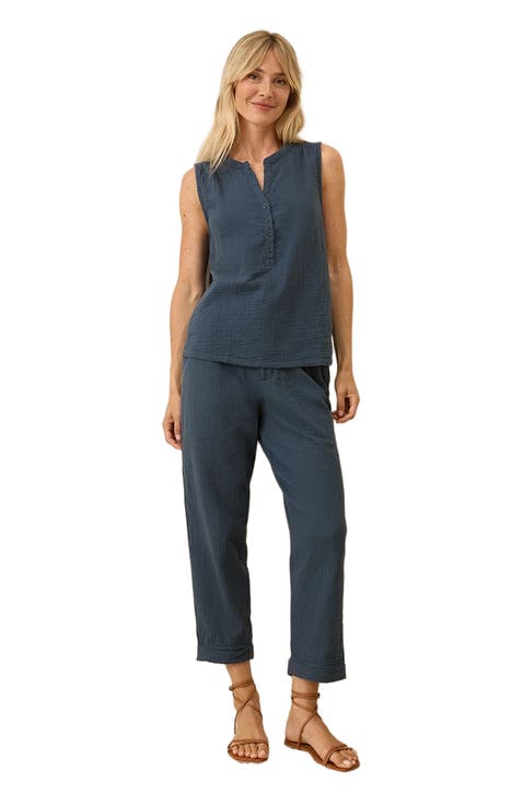 Organic Cotton Coastal Double Gauze Henley Tank