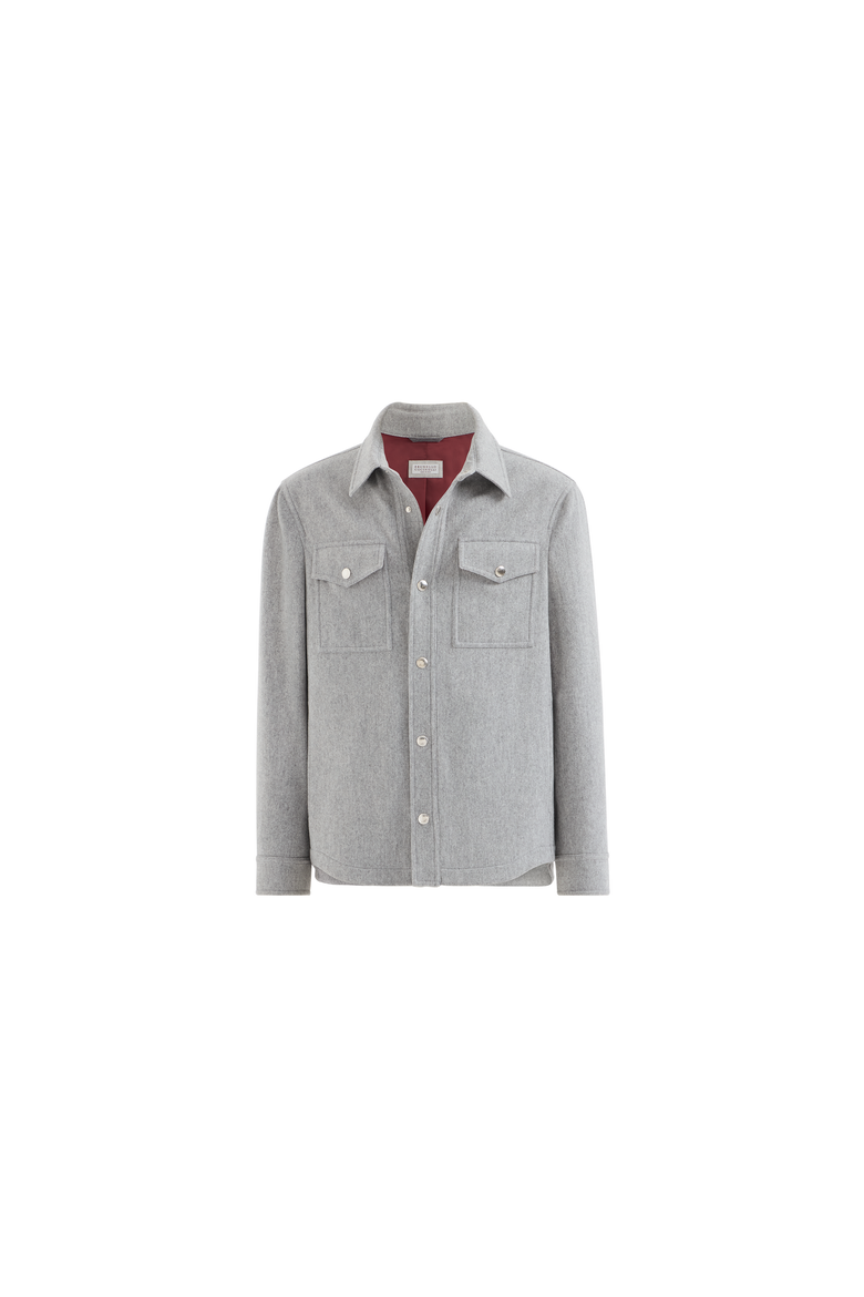 Lightweight water-resistant cashmere shirt-style outerwear jacket, Alternate, color, Pearl Grey