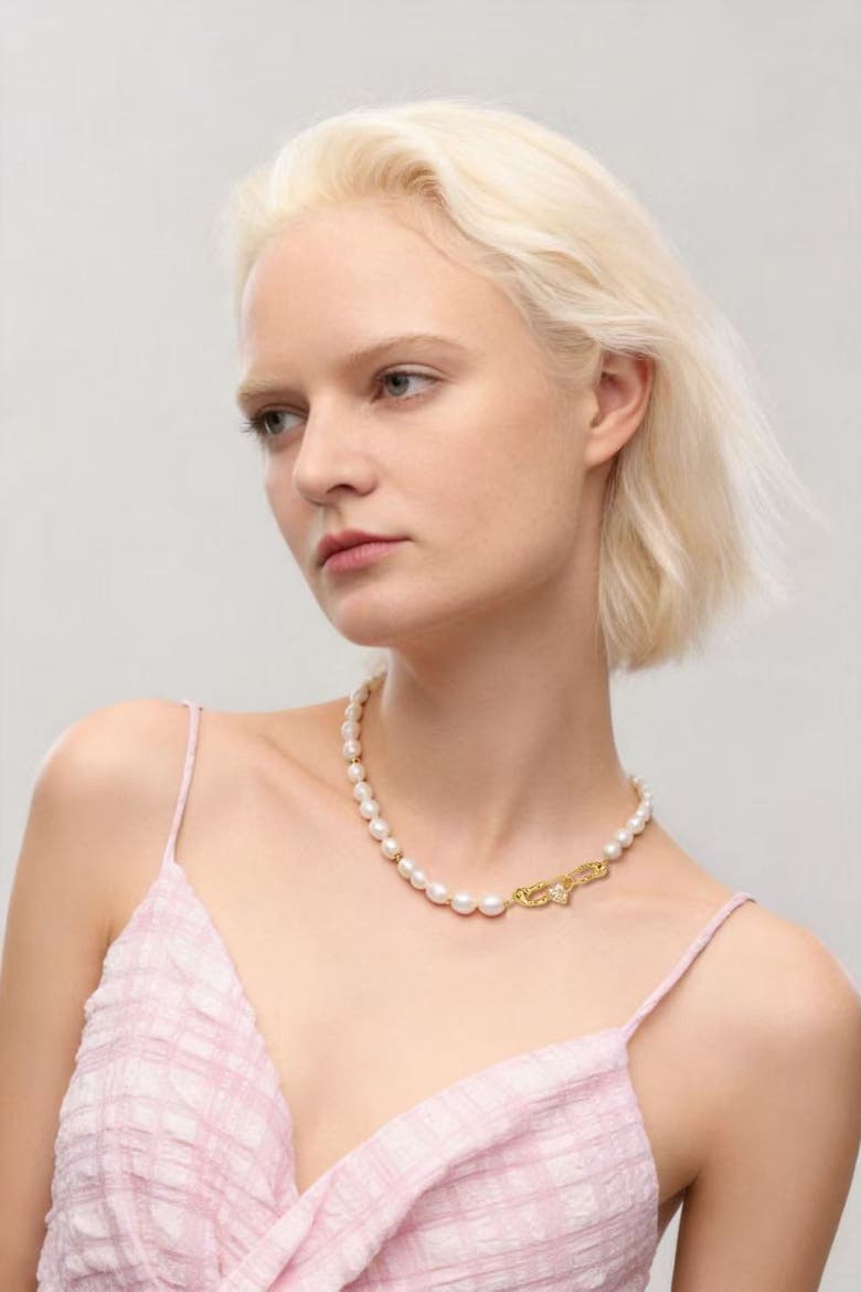 Molten Gold Heart Pearl Necklace, Alternate, color, Gold