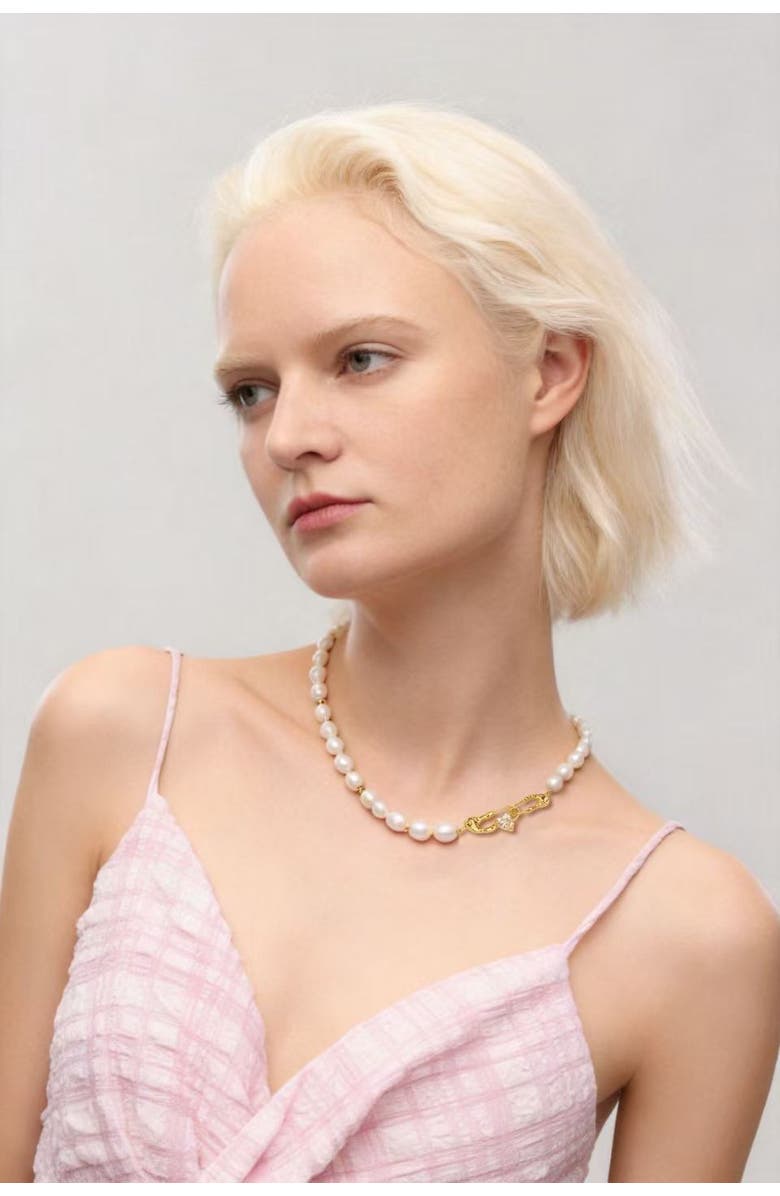Classicharms Molten Gold Heart Pearl Necklace, Alternate, color, Gold