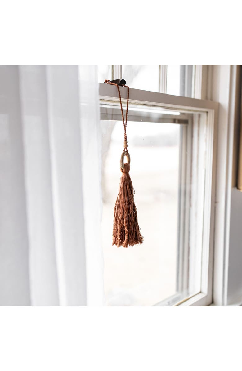 Foreside Home and Garden Hoop Top Orange Tassel Cotton & Wood, Alternate, color, Orange