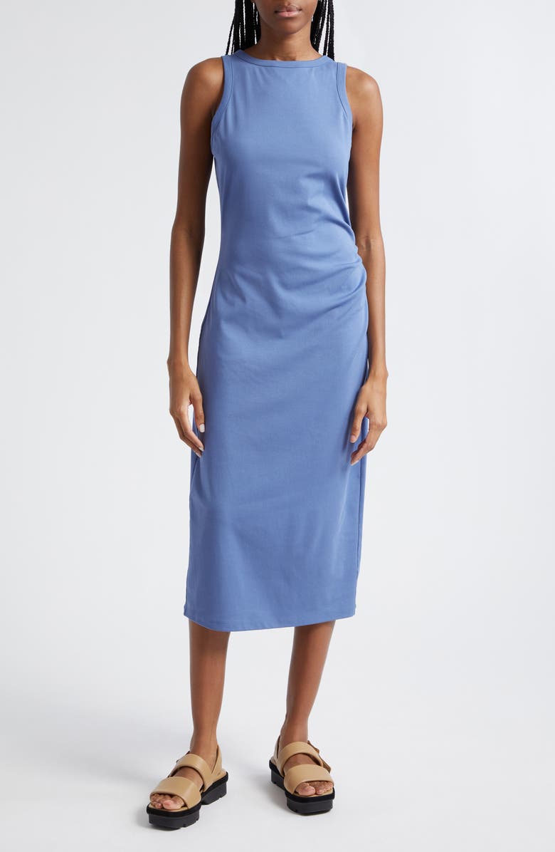 Vince Side Drape Stretch Cotton Midi Dress, Main, color, Azurite