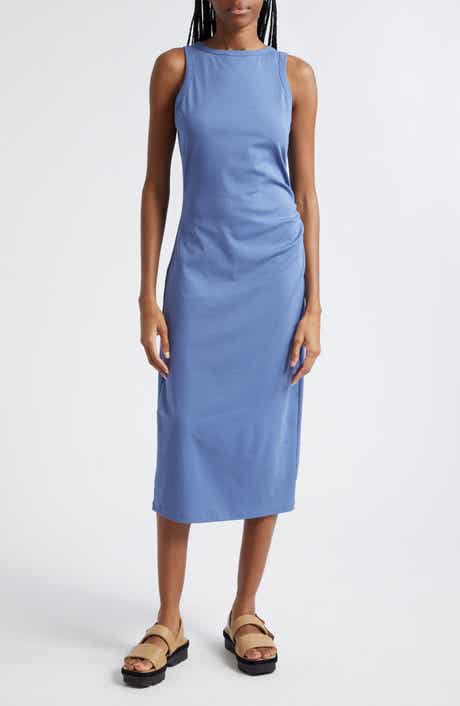 Vince Side Drape Stretch Cotton Midi Dress