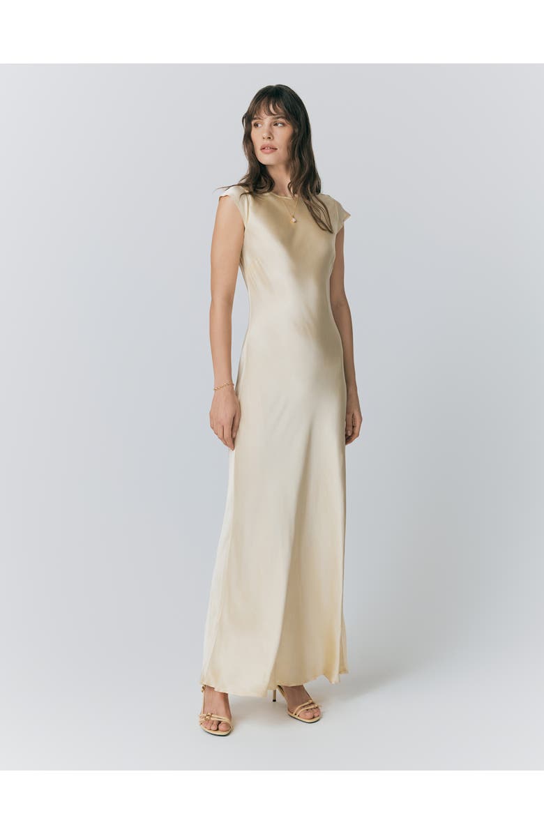 Ghost London Averie Boat Neck Satin Maxi Dress, Main, color, Buttermilk