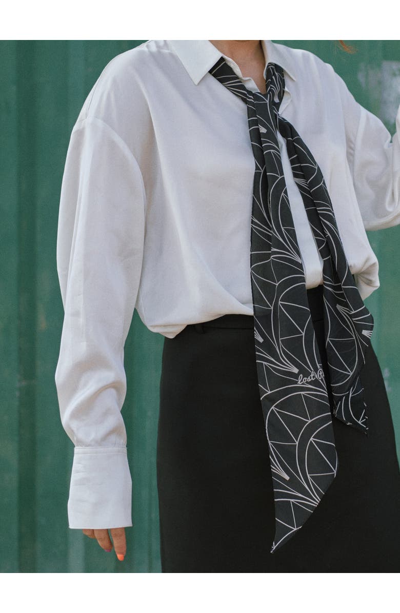 Lost Pattern "Chrysler" Silk Crepe Neck Scarf, Alternate, color, Empire Black