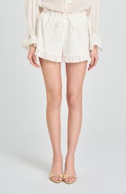 WAYF Helena Eyelet Ruffle Stretch Cotton Shorts