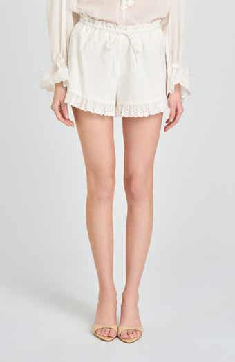 Helena Eyelet Ruffle Stretch Cotton Shorts