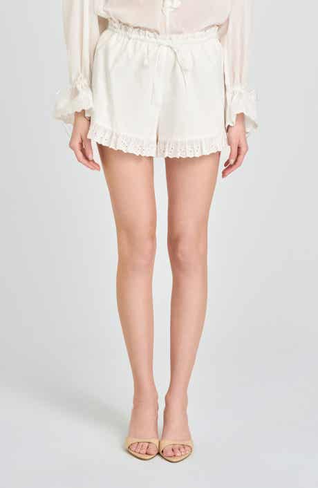 Helena Eyelet Ruffle Stretch Cotton Shorts