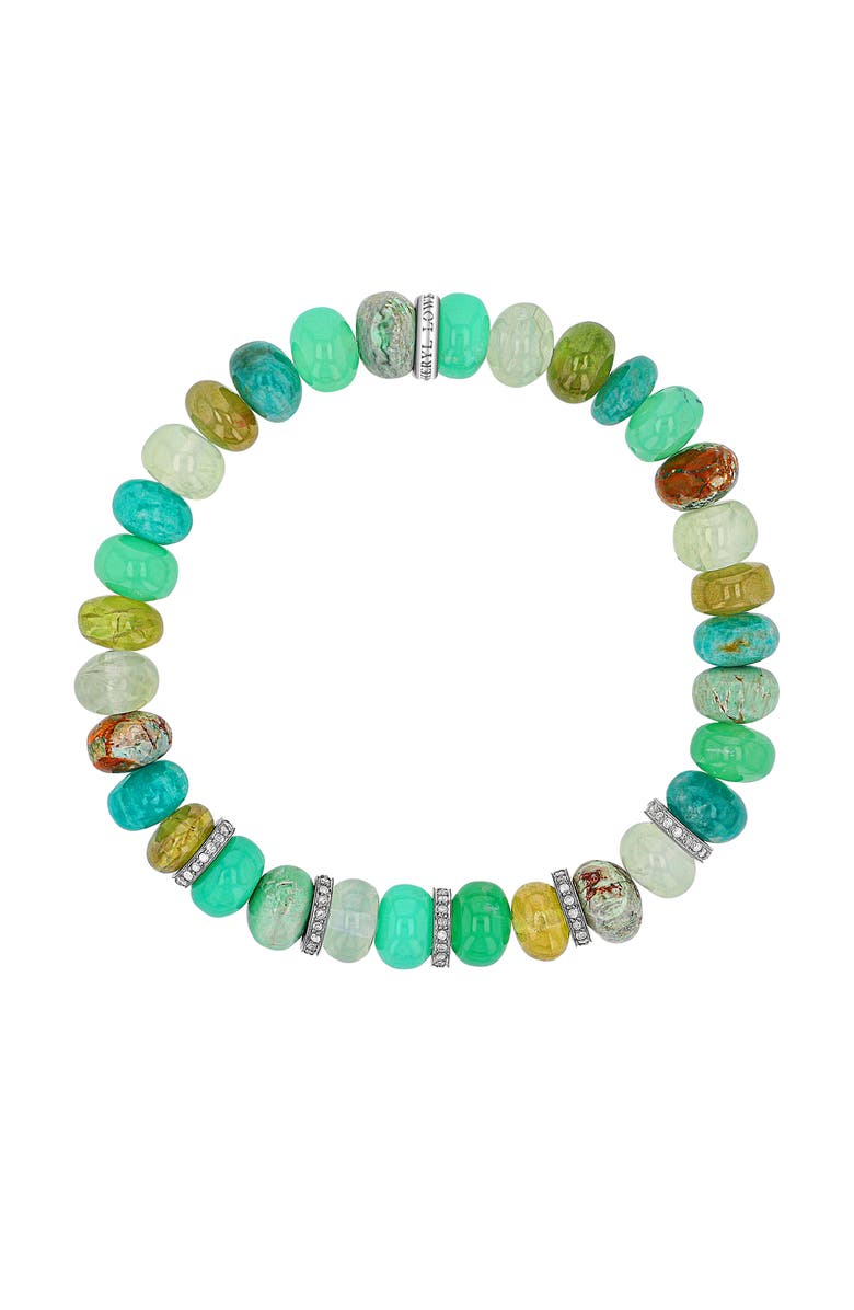 Sheryl Lowe Green Mix 8mm Bead Bracelet with Five Diamond Rondelles, Alternate, color, Green Mix / Sterling Silver
