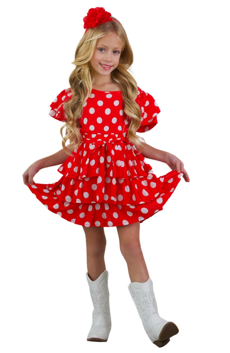 Mia Belle Girls Girls Darling Polka Dot Ruffle Dress, Main, color,